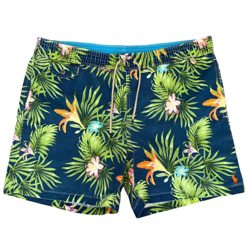 Polo Ralph Lauren Swim Trunks Blue Floral Tropical Lined Swimsuit Shorts Size‎ L